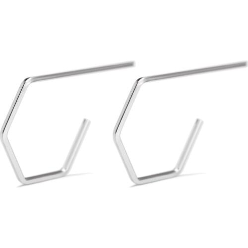 Opening Hexagon Thin Stick Golden Silver Plated Metallic Stud Earrings for Women