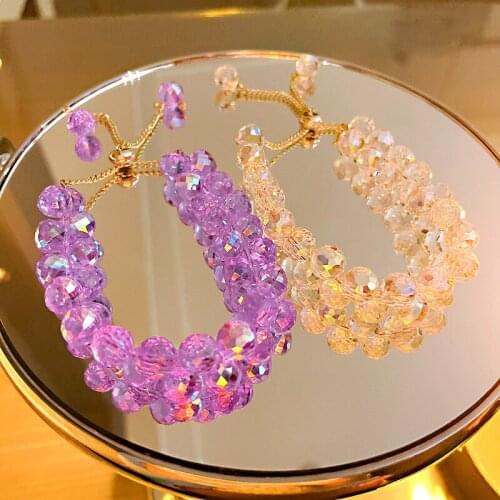 Minar Fairy Purple Color Crystal Bracelet for Women 2021 Summer Sweet Double Layers Beaded Elastic Bracelets Holiday Accessories