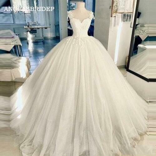 ANGELSBRIDEP Cap Shoulder Ball Gown Wedding Dresses Sexy Sweetheart Court Train Robe de mariee Formal Bridal Gowns