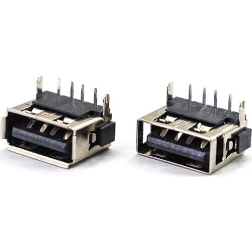 10/20/50Pcs/Lot USB Female 2.0 DIP 4 Pin 2 Foot Type A 90 Insert Direct Data Charge Plug Socket Jack Connector Wire Adapeter