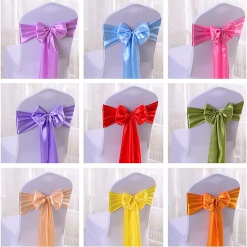 10PCS Ribbons Chair Cover Band Sashes Bow Pretty Chair Decoration Wedding Party Banquet Decor Supplies 17*275CM 19 Colours