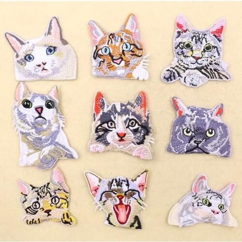 2PCS Cute Cat Patches Cartoon Animals Embroidery Applique Iron on Patches for Clothing Girls Women Clothes Stickers Wholesale
