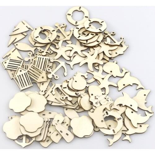 20pcs Wooden Ocean Theme Ornaments Mini Natural Wood Slices Decorative Wooden Cutout Slices DIY Craft Party Decorations