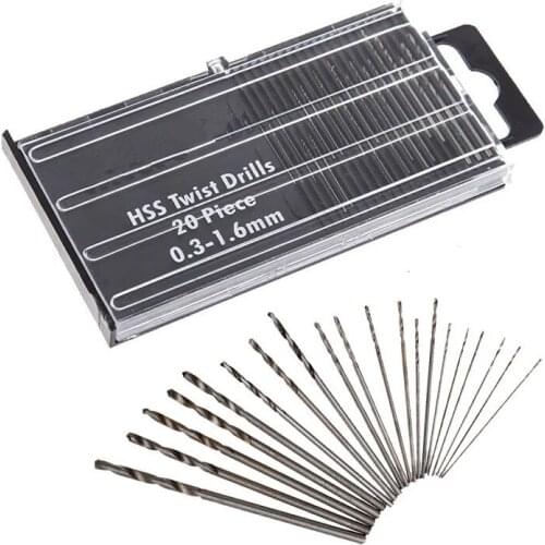 20pcs/set 0.3mm-1.6mm Mini High Speed Steel Twist Drill Bit Set Micro HSS drill bit set with Case