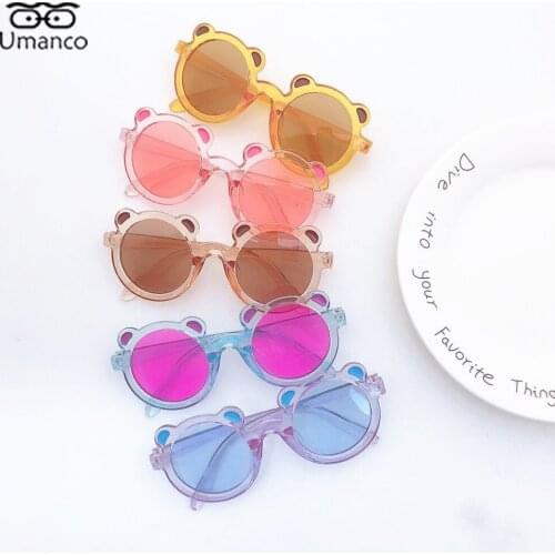 2021 Colorful Cartoon Sunglasses for Children Bear Shape Plastic Frame AC Lens Lovely Baby Kids Sunglasses Beach Travel UV400
