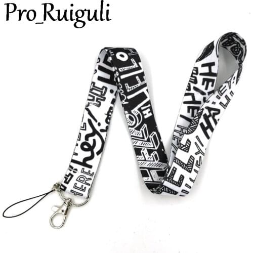 30pcs White Hello Hey Funny Letters Lanyard for Keys Phone Cool Neck Strap Lanyard for Camera Whistle ID Badge webbing ribbon