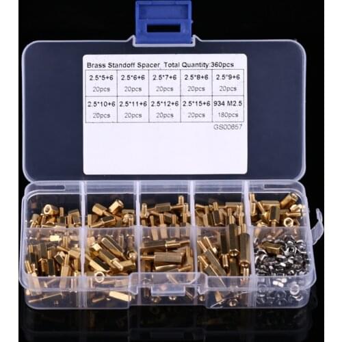 360Pcs/Set M2.5 Brass Male-Female Standoff Stainless Steel Hex Nuts Assortment Kit Spacing Screws Set Motherboard PCB Standoff
