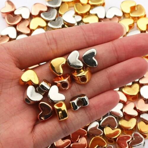 50pcs 12*9mm Rose Gold Silver Color CCB Beads Big Hole Love Heart Beads For Jewelry Making Charm Beads Diy Bracelet Necklace
