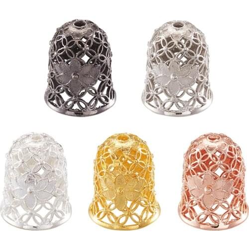 50pc Hollow Bell Flower Brass Cord End End Caps Terminator Mixed Color 15x12mm for Jewelry Making DIY Bracelet Necklace Finding
