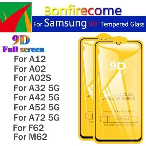 50Pcs\Lot 9D Full Curved Tempered Glass For Samsung A12 A02 A02s F62 M62 A32 A42 A52 A72 5G Screen Protector Film