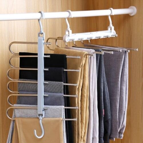 6 in 1 Trouser Storage Rack Adjustable Pants Tie Storage Shelf Closet Organizer Stainless Steel Clothes Hanger