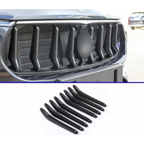 8pcs For Maserati Levante 2016 Carbon Fiber ABS Car Front Mesh Trim Strips Car Accessories