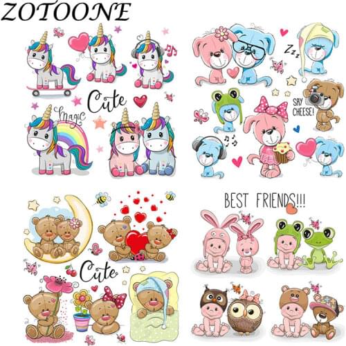 ZOTOONE DIY Applique Patch Stickers Cute Animal Combination Unicorn Rabbit Dog Bear Iron on Transfers Patches for Clothing Bag E