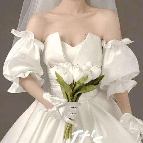 Satin Bridal Sleeves Wedding Puff Sleeves White Satin Cuffs Detachable Bridal Bicep Medium Length for Elegant Wedding Boleros