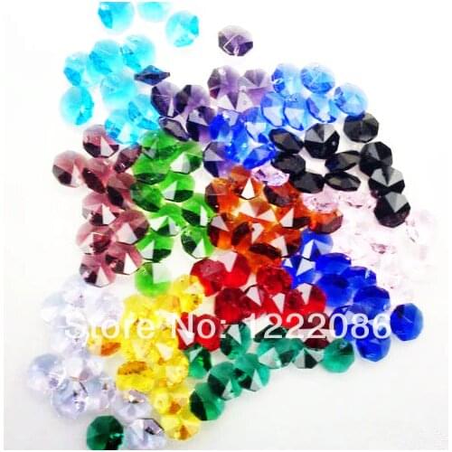 Free shipping,800pcs 14mm aaa 1-hole octagon crystal glass beads chandelier chain parts crystal suncatcher mix colors