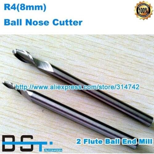 Free shipping for New 8.00mm (R3) 8mm Shank 2 Flutes Ball Cutter Nosed End Mill Cutter