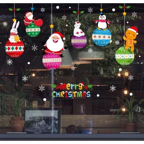 Large Size Merry Christmas Wall Stickers Fashion Santa Claus Window Room Decoration PVC Vinyl New Year Home Decor Removable