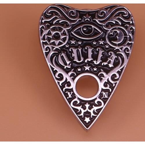 Ouija board enamel pin mysterious eye brooch sun moon star witch pagan badge black planchette pins divination jewelry Gothic gif