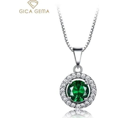 GICA GEMA Vintage Nano Emerald Pendant Necklace Real 925 Sterling Silver Cubic Zircon New Trendy Engagement Fine Jewelry