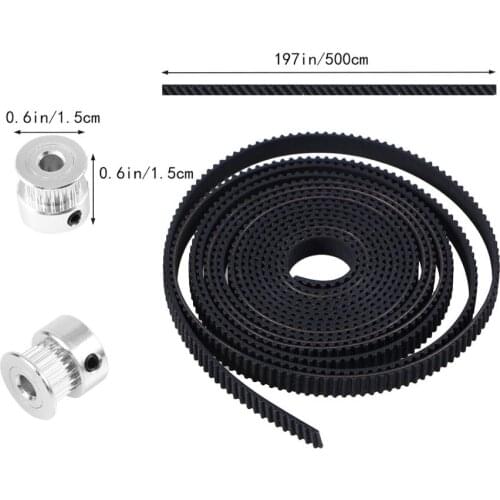 GT-2 PU Timing Belt 5 Meters and 2PCS 5mm 20Teeth Timing Pulleys for 3D Printer