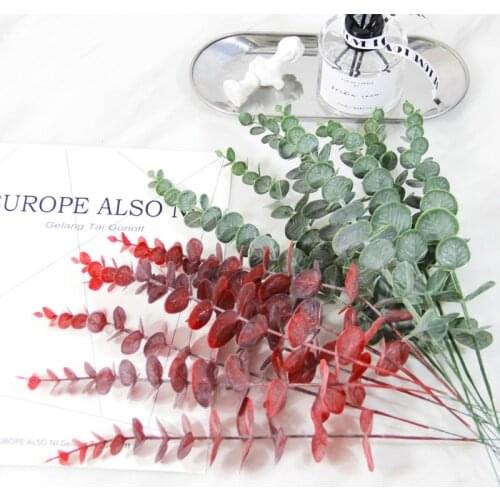Artificial Plastic Plants Green Fake Leaves Eucalyptus Branch for Garden Faux Foliage Artificial Plants Wedding Home Decor
