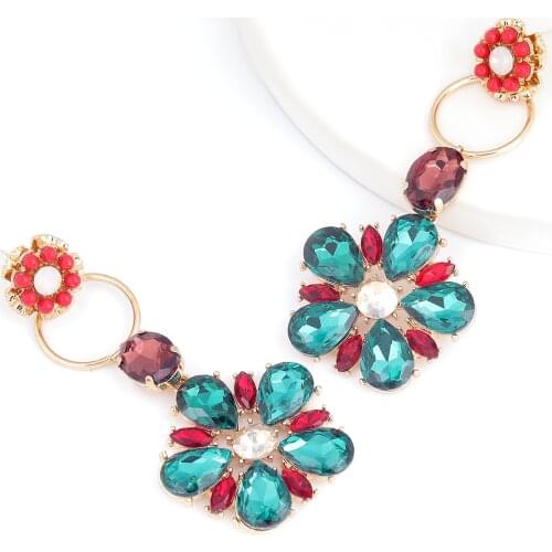 JIJIAWENHUA New Trend Ladies Rhinestone Acrylic Flower Pendant Earrings Dinner Dress Party Fashion Temperament Accessories