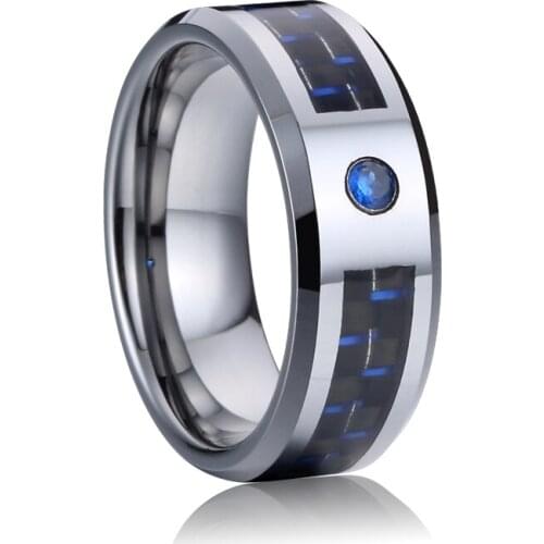 Anniversary Alliance 6mm tungsten rings for women gifts carbide Blue caron fiber wedding band mens ring cz stone jewelry