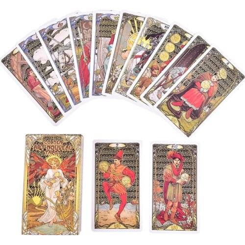 Golden Art Nouveau Tarot Deck 78 Cards for Beginners Classic Art Nouveau Style