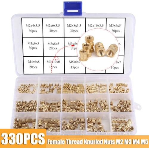 M2 M3 M4 M5 Female Thread Knurled Nuts Brass Threaded Insert Round Injection Moulding Knurled Nuts Assortment Kit330Pcs/set