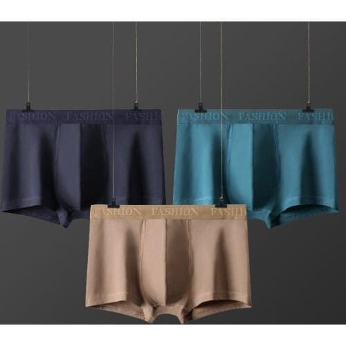 New Mens Cotton Boxer Mens Solid Color Breathable Underwear Four Boxed U Convex Sexy Cotton Boxer Plus Size Wide waist Boxers