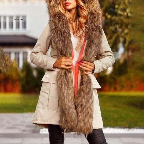 New Women Faux Fur Hooded Jacket Winter Fake Fox Fur Coat Female Thick Fur Collar Solid Fur Overcoat Outwear Plus Size