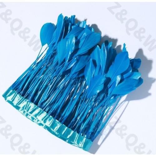 The new 15-20CM (6-8 inches) torn head goose feather dyed lake blue cloth edge 2 meters DIY performance costume skirt decoration
