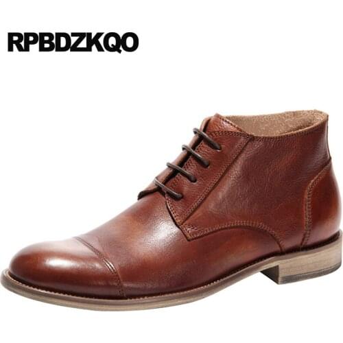 Fall handmade black shoes formal booties business short wedding full grain leather boots brown dress oxford lace up men designer