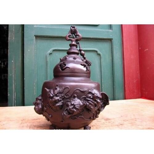 Song voge gem S1158 13"Classic Bronze Japan Seven Lucky ghost God incense burner Censer