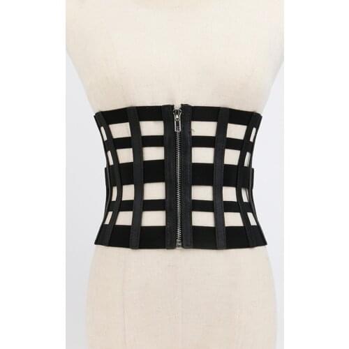Ultra Grid Pu Leather wide Black belts For Ladies women Retro style Girdle Zipper connection Thin sexy waist Strap accessories