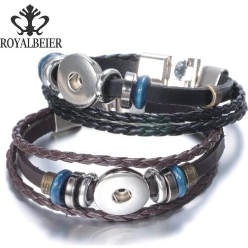 RoyalBeier 10pcs/lot Genuine Leather Snap Bracelet 20mm Fit 18mm Snap Button Charms 20mm Snap Bracelet Snap Jewelry SZ0057