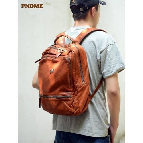 Fashion luxury genuine leather mens large capacity backpack casual designer high quality natural cowhide travel laptop bagpack