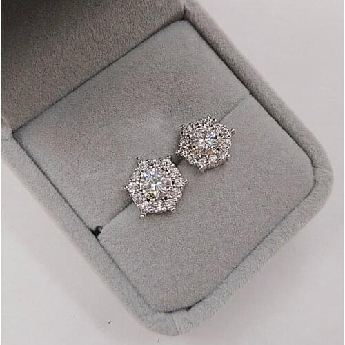 Cute Crystal Snowflake Earrings White Gold Clear White Zircon Star Flower Stud Earrings for Women Wedding Ear Studs Jewelry Cz