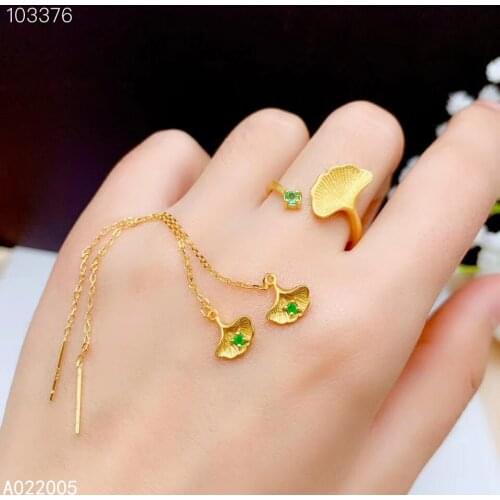 KJJEAXCMY Fine Jewelry 925 sterling silver inlaid natural emerald ring earring set popular supports test