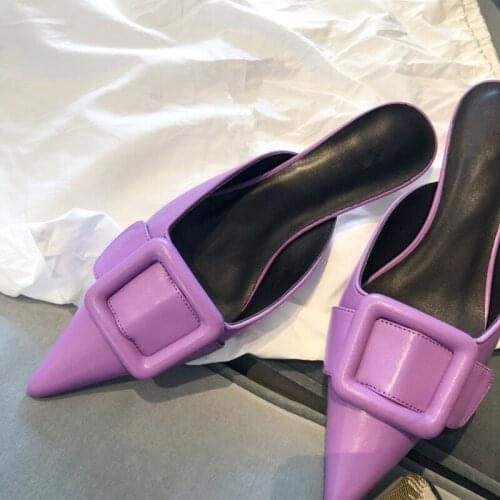 Buckle Outdoor Slipper Women Spring Slippers Low Heel Sandals Summer Slip On Slides Fashion Mules Sexy Pointed Toe Women Slide