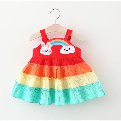 Sling Summer Baby Girls Dresses For Baby Casual Beach rainbow Print Sundress Princess Dress Infant Dress Lovely Newborn Clothes