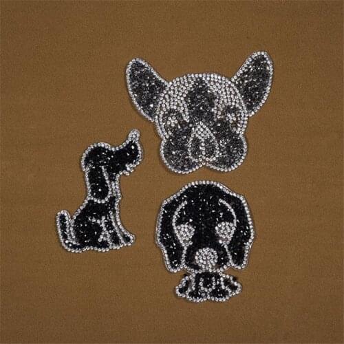 Rhinestones DOG hot fix Iron On Patch Sewing On Embroidered Applique Badges Clothes Stickers Garment Apparel Accessories