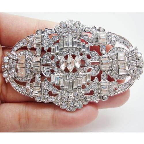 Bride Wedding Flower Buckle Silver Color Crown Brooch Pin Clear Rhinestone Crystal