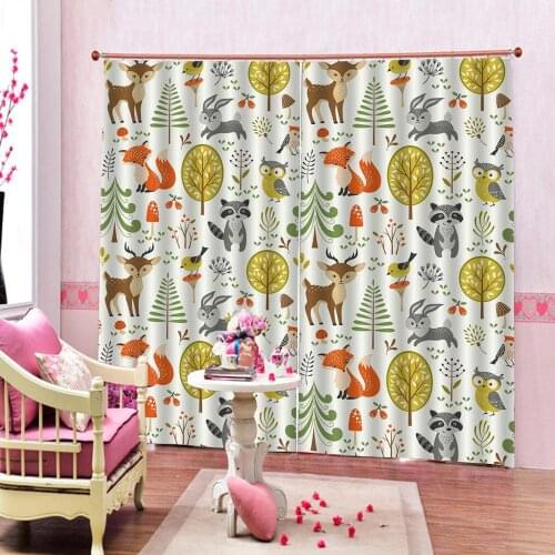 Nordic Chic Hand Drawn Tree Deer Bear owl Window Curtain Cute Cartoon For Childrens room Blackout Curtain Home Decor Sets
