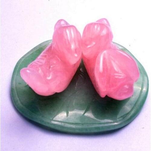 Rose Quartz Mandarin Ducks on Aventurine Lotus/fengshui1.2" W1324