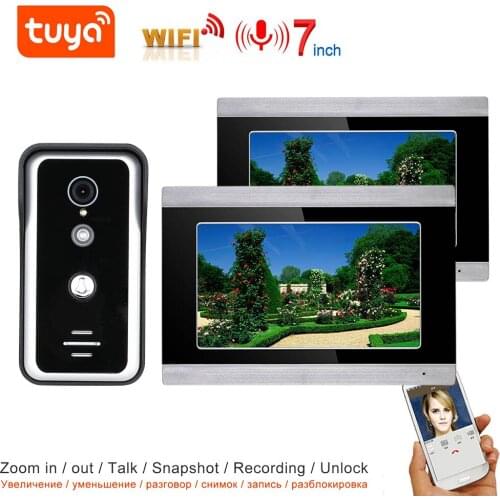 TUYA One to Two Video Intercom WIFI Video Doorbell System Home Intercom with 7 Inch Touch Screen Display AHD 1080P Doorphone