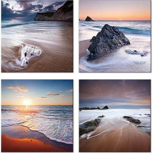 Sunset Beach Modern Seascape Art Canvas Painting Contemporary Landscape Beach Picture Canvas Art Wall Artist Residence Decoratio