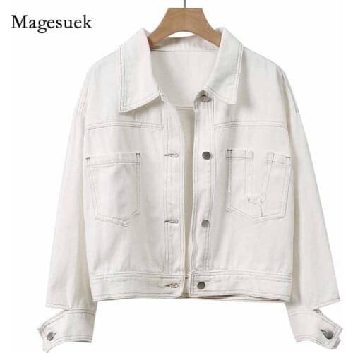 Autumn 2021 New Vinatge Jeans Jacket Women Loose Casual Coats And Jackets Women Pockets Cardigan White Denim Jacket Women 11995