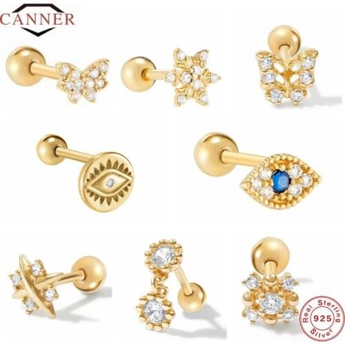 CANNER 2 Pcs Small Cute Mini Zircon Stud Earrings For Women 925 Sterling Silver Pierced Cartilage Earring Jewelry Pendientes