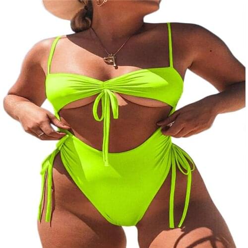 2021 New Sexy Tummy Cut Out Female Swimwear One Piece Swimsuit Women Bandage String Monokini High Cut Bathing Suit Swim Bodysuit